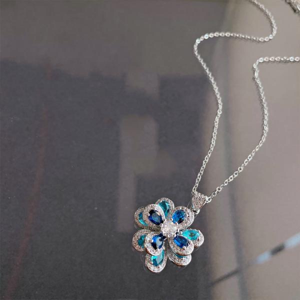 Großhandel B2B Blaue Kristall-Blumen-Halskette im Vintage-Stil